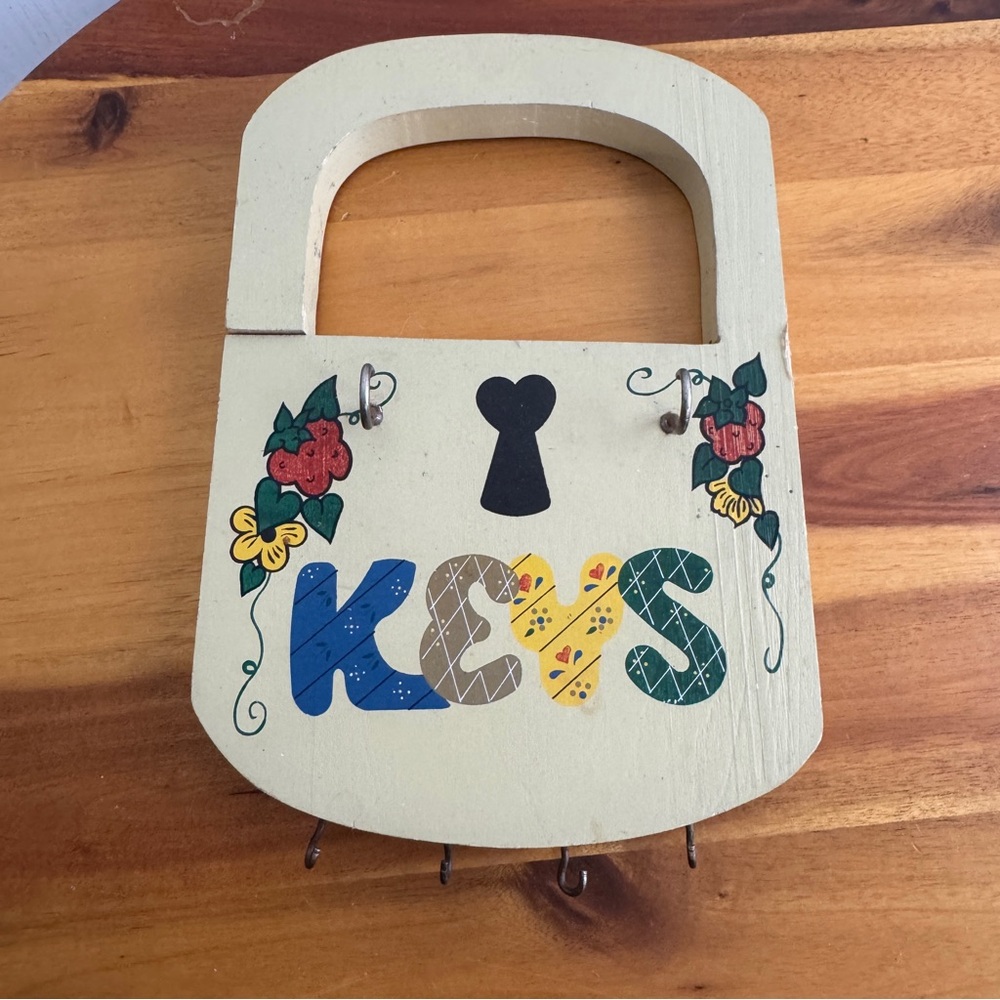 Wood hand painted pad lock key holder‎ wall decor